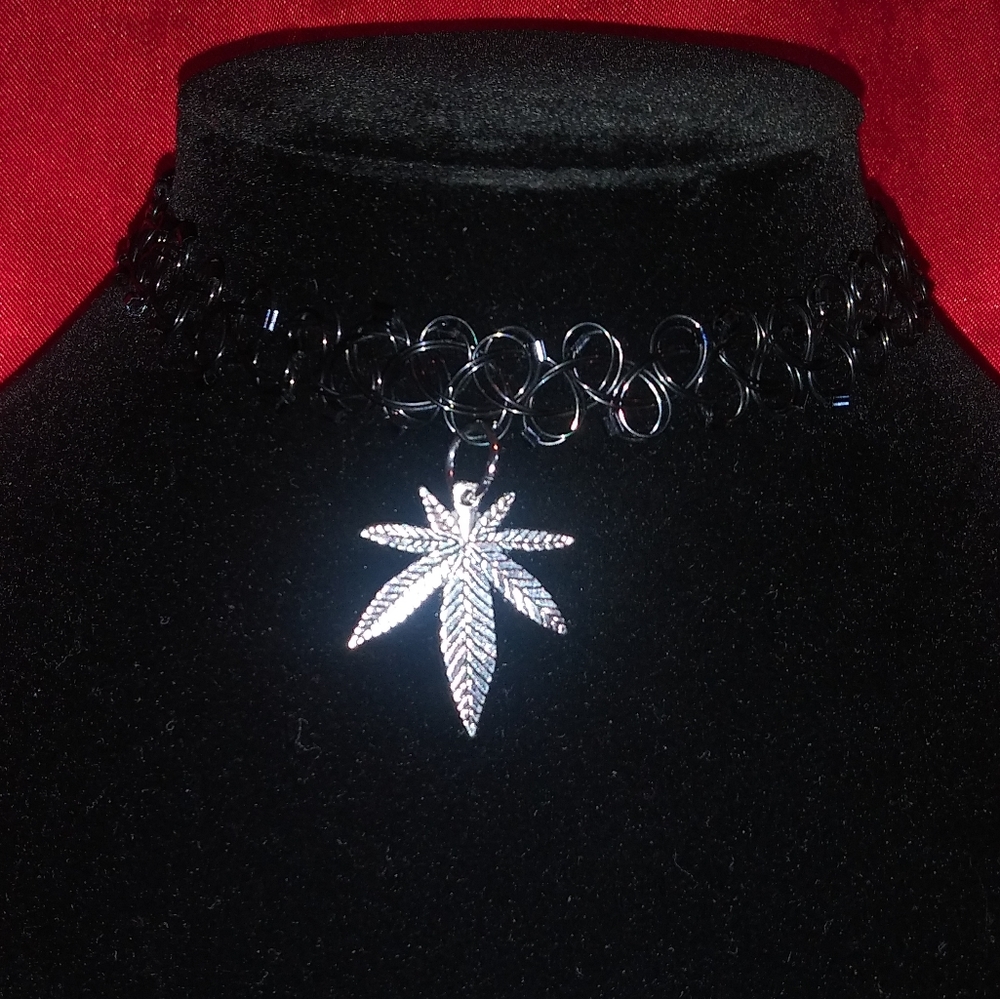 Marijuana leaf tattoo choker necklace